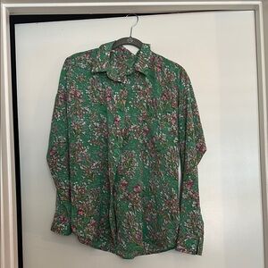 Staccato Green and Pink Casual Button Down Shirt with Floral Design